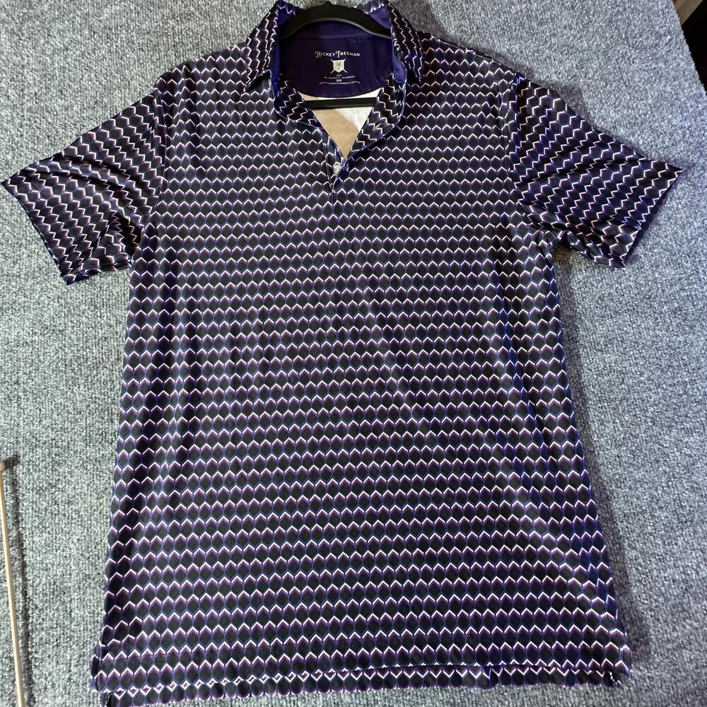 Hickey Freeman Golf Shirt - Trendy Pattern,‎ Stretch Fabric Size Small